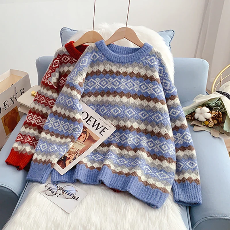 New loose and lazy sweater Korean retro Hong Kong Style  5150 Zippered Front Buttoned Front Snap Front
