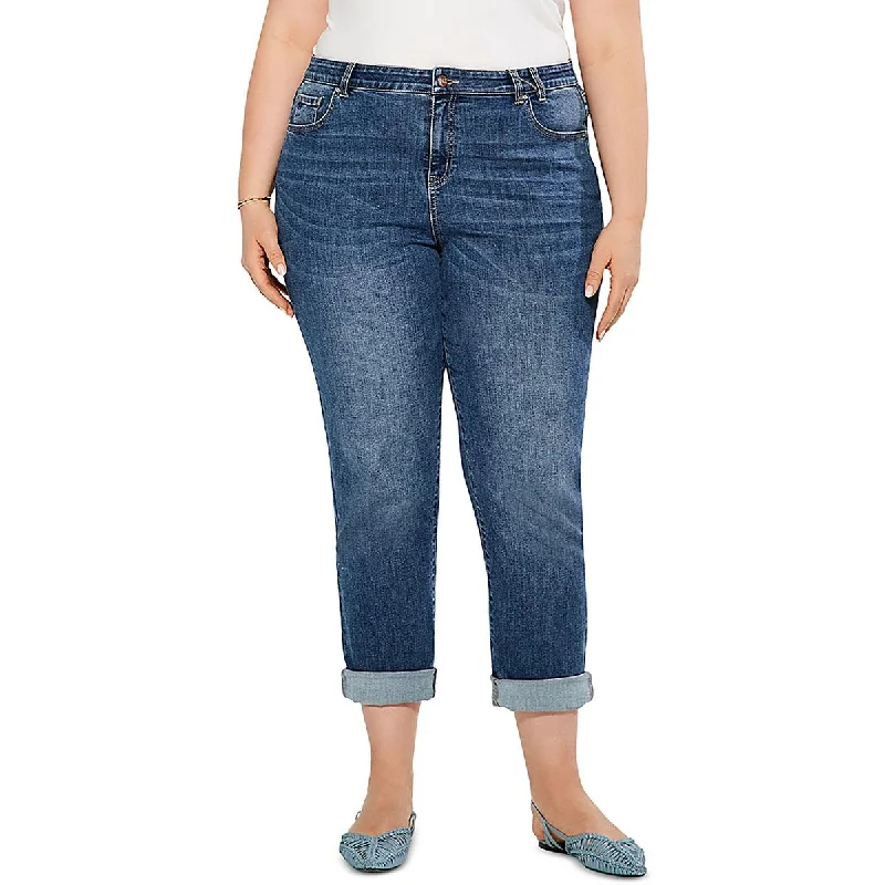 Nic + Zoe Womens Plus Girlfriend Denim Capri Jeans Trendy Wide-Leg High-Waist Denim
