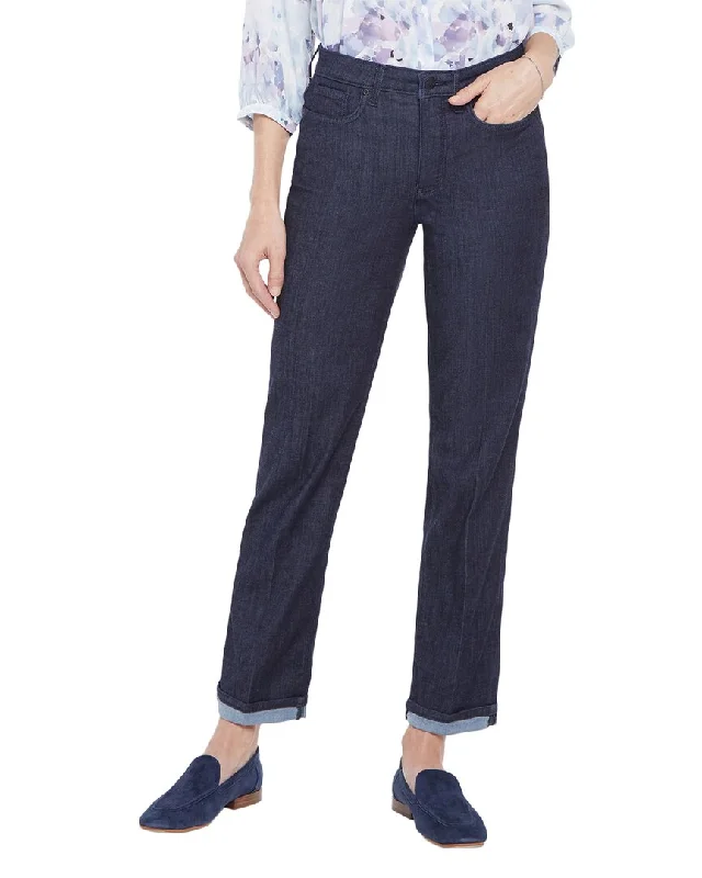 NYDJ Ankle Cuff Lightweight Rinse Straight Jean Cozy Stretch High-Waist Jeans