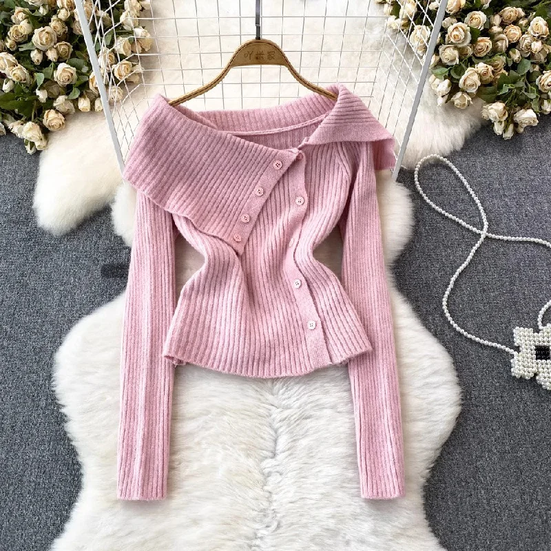 off-shoulder knitted jacket women's casual sweater      S4099 Print Jacket Jacquard Jacket Patchwork Jacket