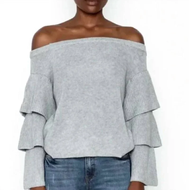 Off The Shoulder Sweater In Grey Boat Neck Shawl Collar Notched Collar