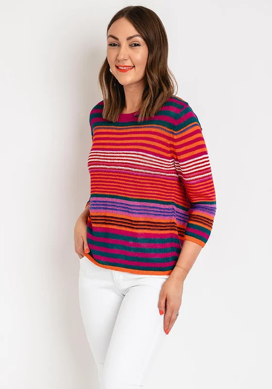 Oui Striped Liene Knit Jumper, Pink Multi Tailored Straight A-Line