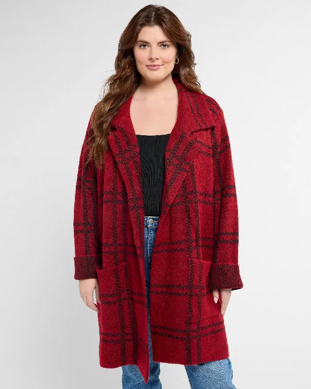 Plus Size Plaid Sweater Coatigan Fitted Loose Oversized
