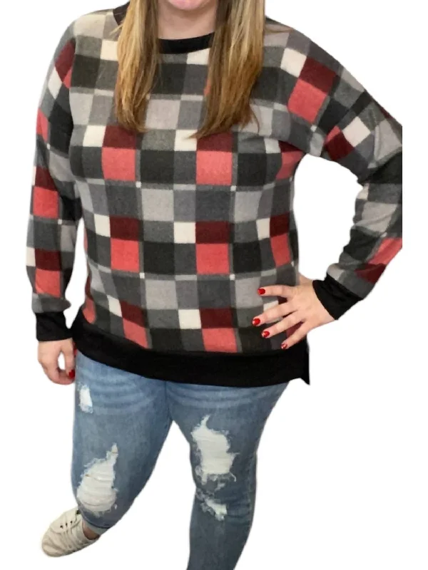 Plaid Sweater In Red/grey Collared Crew Neck Turtle Neck