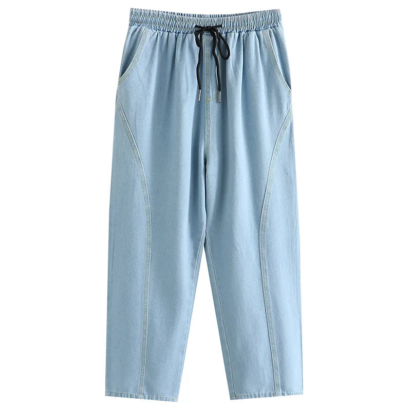 Plus Size Jeans For Women Clothing Fashion Washed Denim Comfort High Waist  Summer Casual Straight-Leg Jeans