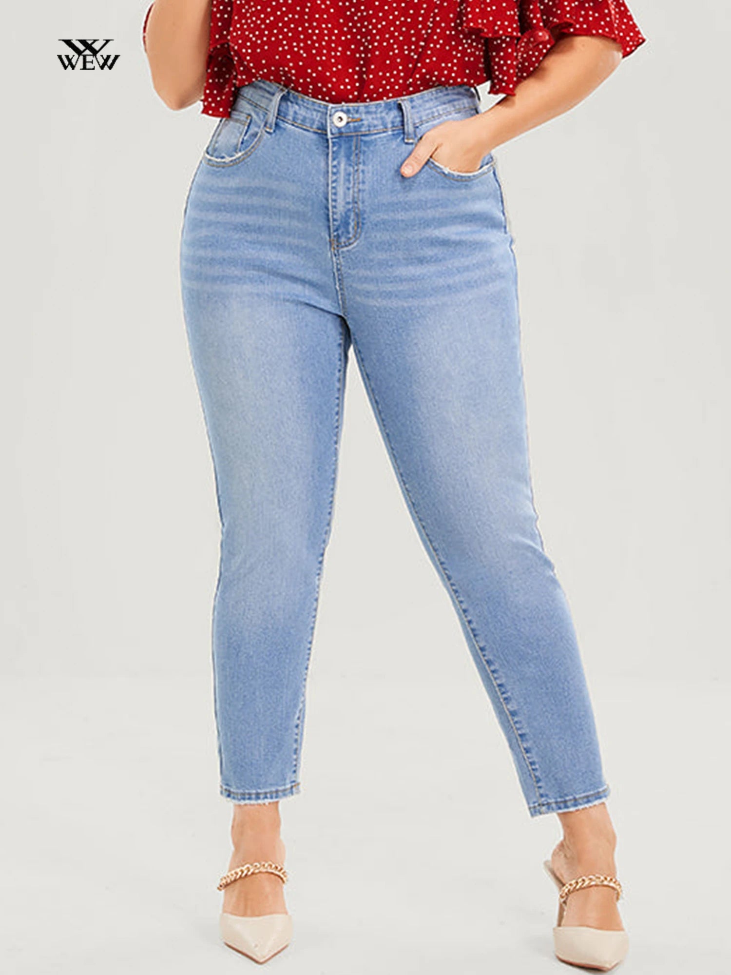 Plus Size Skinny Jeans for Women High Rise Women Jeans Stretchy Pencil Lady Denim Comfortable Faded High-Rise Jeans
