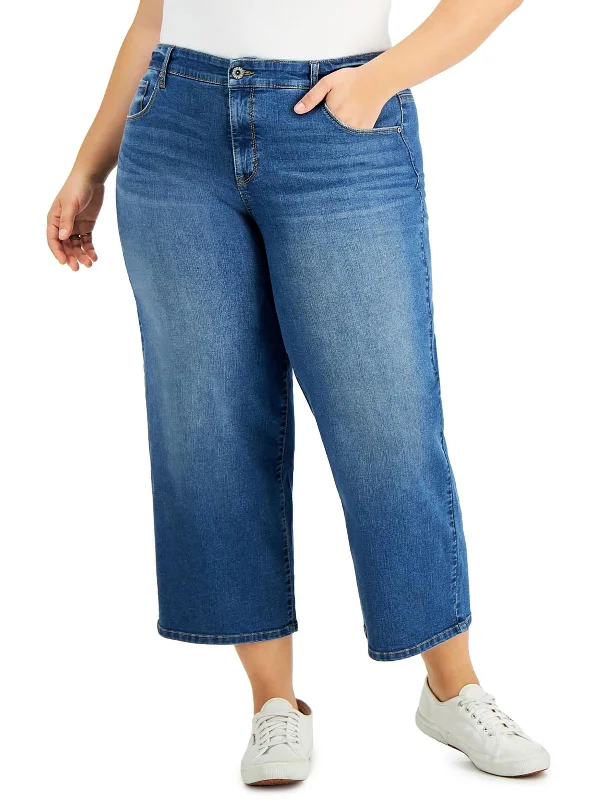 Plus Womens High Rise Slimming Wide Leg Jeans Casual Wide-Legged Denim Jeans