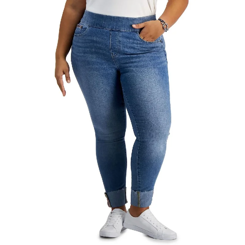 Plus Womens High Waist Cropped Ankle Jeans Stylish Cargo Style Jeans