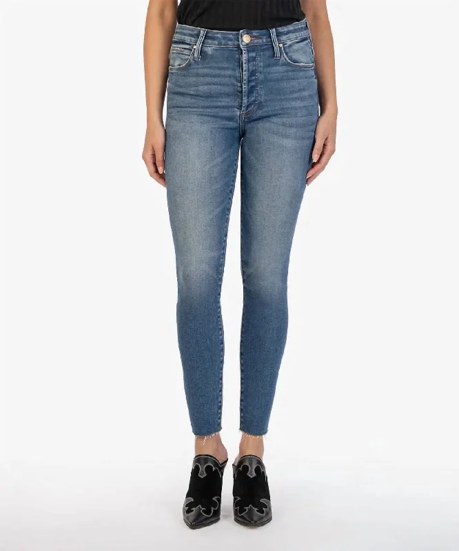 Positively Charlize High Rise Skinny Jean In Mid Blue Fashionable Mom Jeans