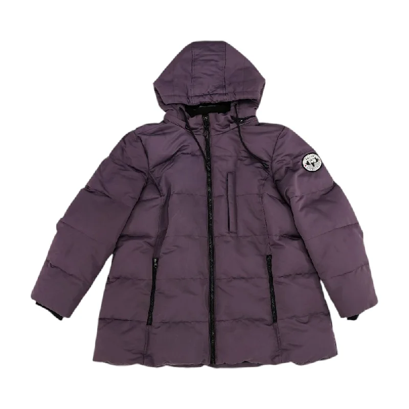 Purple Solid Puffer Jacket Boat Neck Shawl Collar Notched Collar