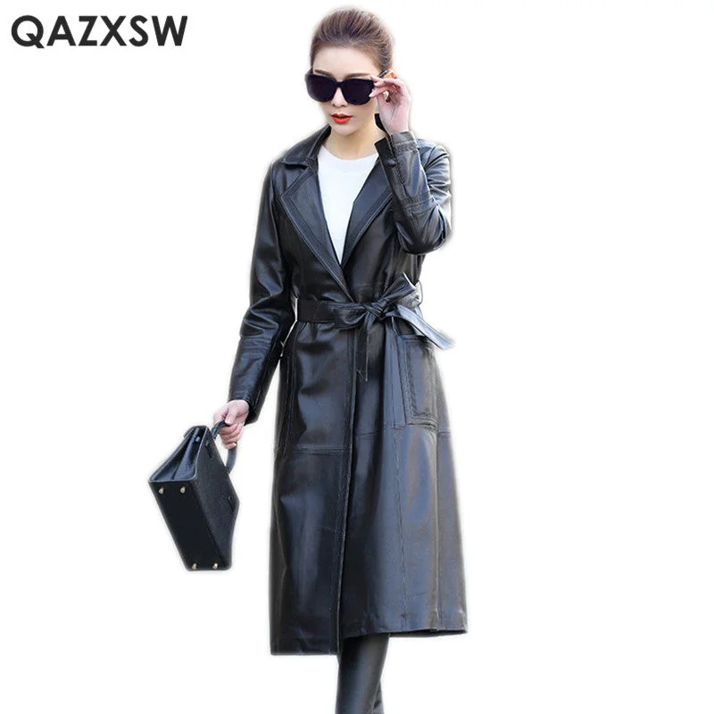 QAZXSW Genuine Leather Jacket 2019 New Winter Coat Women Genuine Leather Jacket Plus Size Overcoat Leather Sheepskin Coat LH1273 Faux Fur Jacket Real Fur Jacket Shearling Jacket