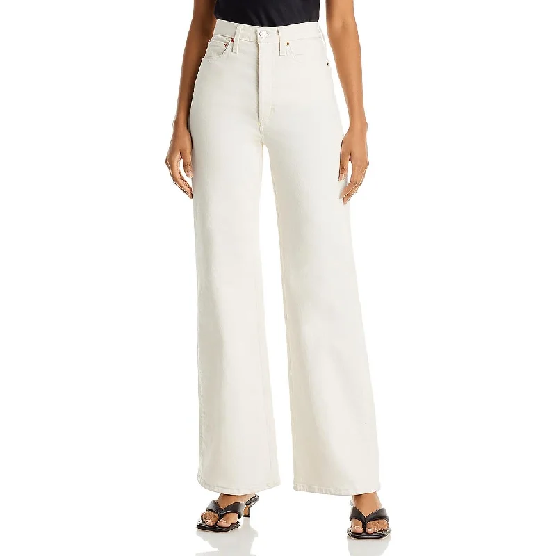 RE/DONE Womens Solid Denim Wide Leg Jeans Stylish Plus Size Denim Jeans