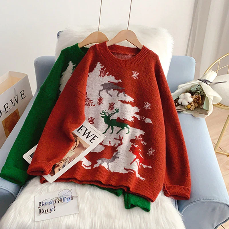 Red Christmas elk sweater sweater sweater  5180 Houndstooth Herringbone Solid