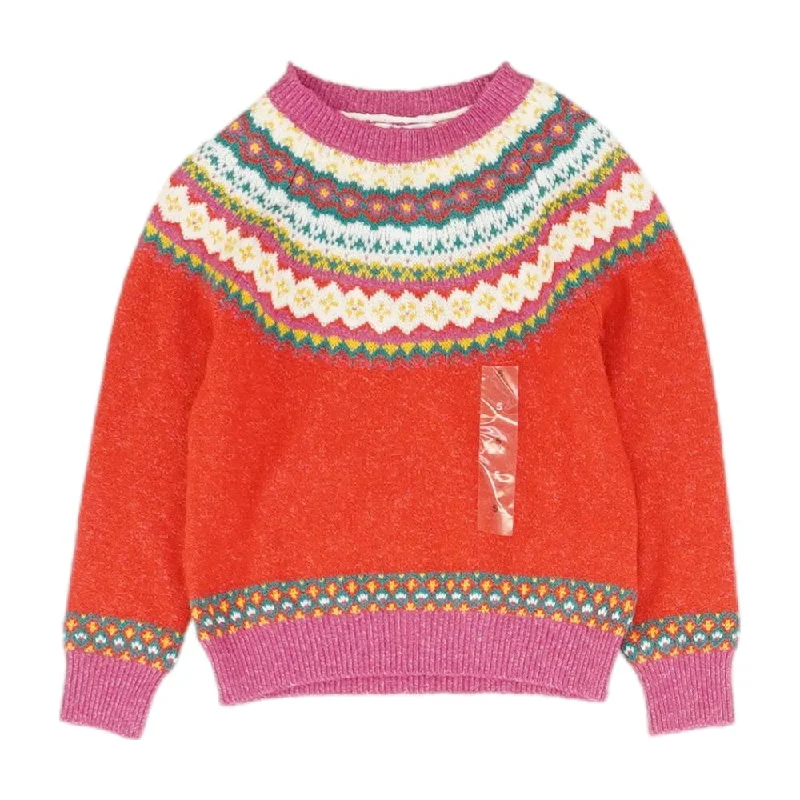 Red Graphic Crewneck Sweater Denim Fabric Leather Fabric Suede Fabric