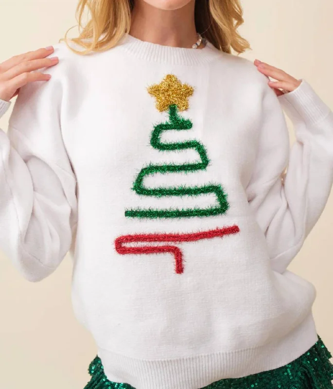 Rockin Around Sweater In White Cotton Fabric Linen Fabric Terry Fabric