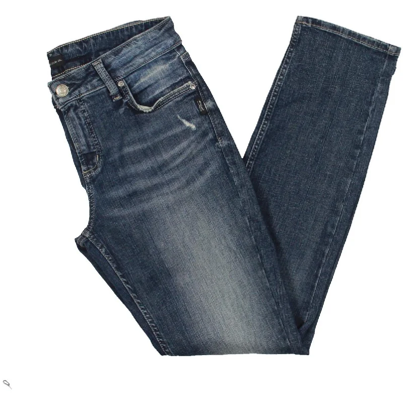 Silver Jeans Womens Elyse Mid-Rise Distressed Straight Leg Jeans Classic Button Fly Jeans Silver Jeans Womens Elyse Mid-Rise Distressed Straight Leg Jeans Classic Button Fly Jeans