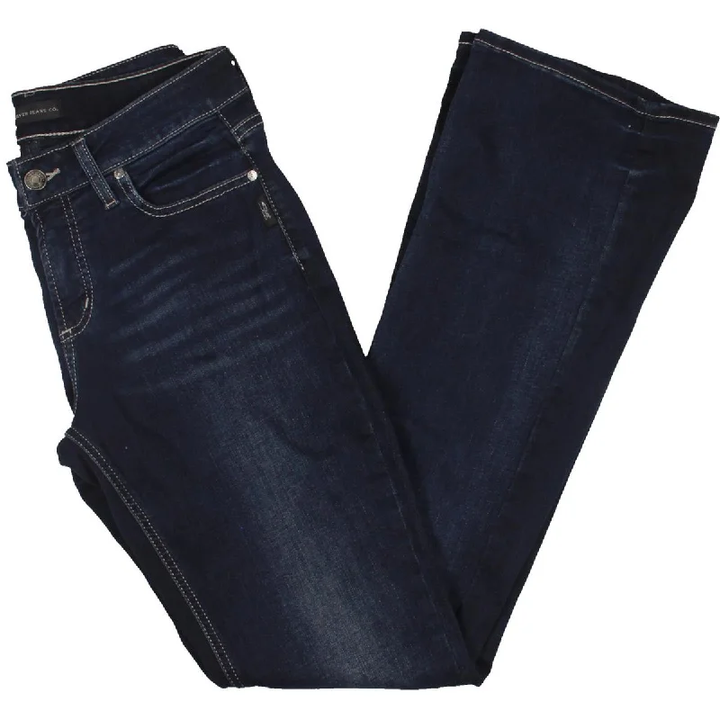 Silver Jeans Womens Suki Mid-Rise Curvy Fit Bootcut Jeans Casual Wide-Legged Denim Jeans