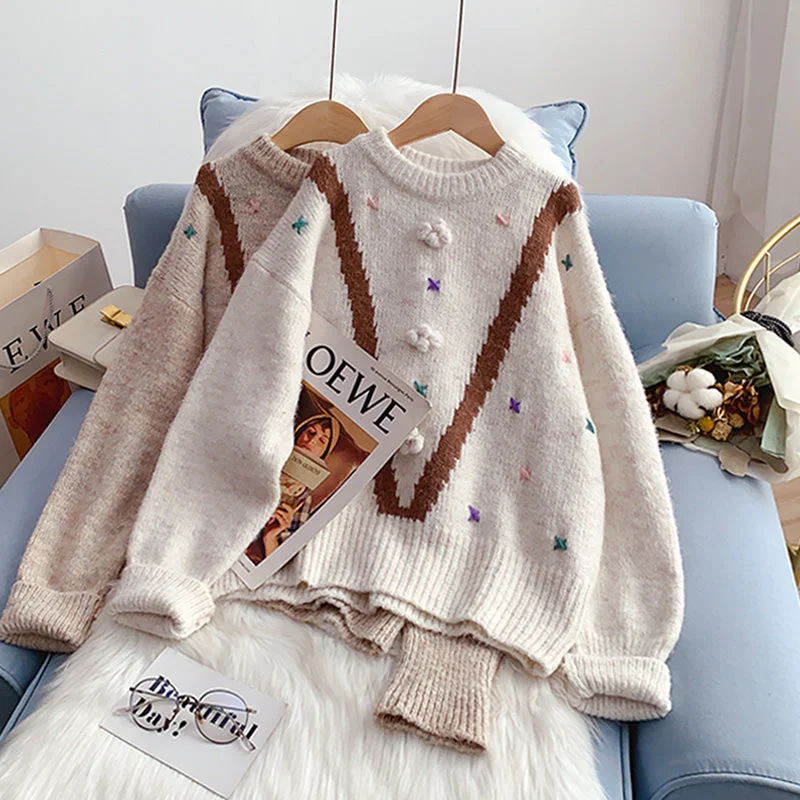 Small fresh and sweet sweater design sense sweater top  5140 Velvet Chenille Corduroy