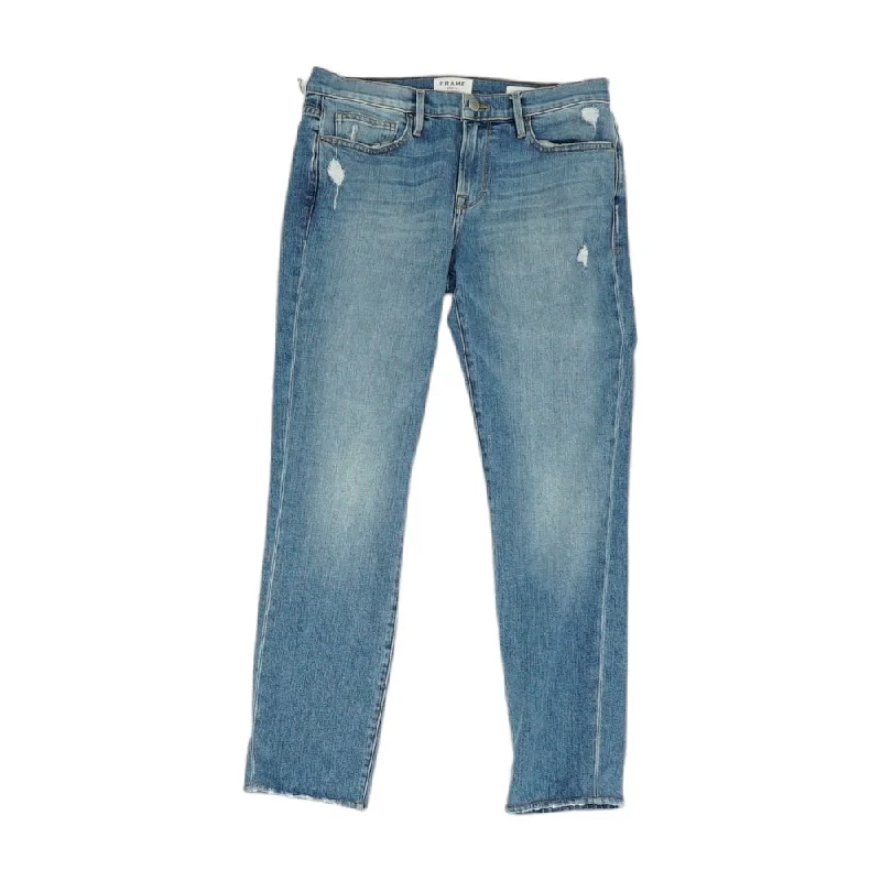 Solid Slim Jeans Fashionable Frayed Hem Denim