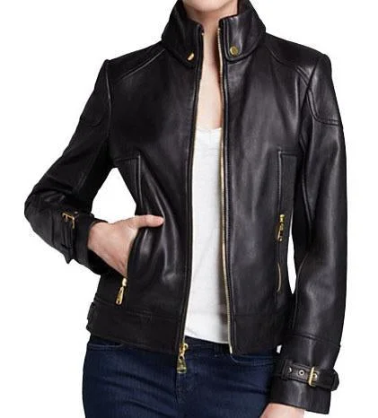 Super Siaga Women Classic Leather Jackets Welt Pockets Slit Pockets Flap Pockets