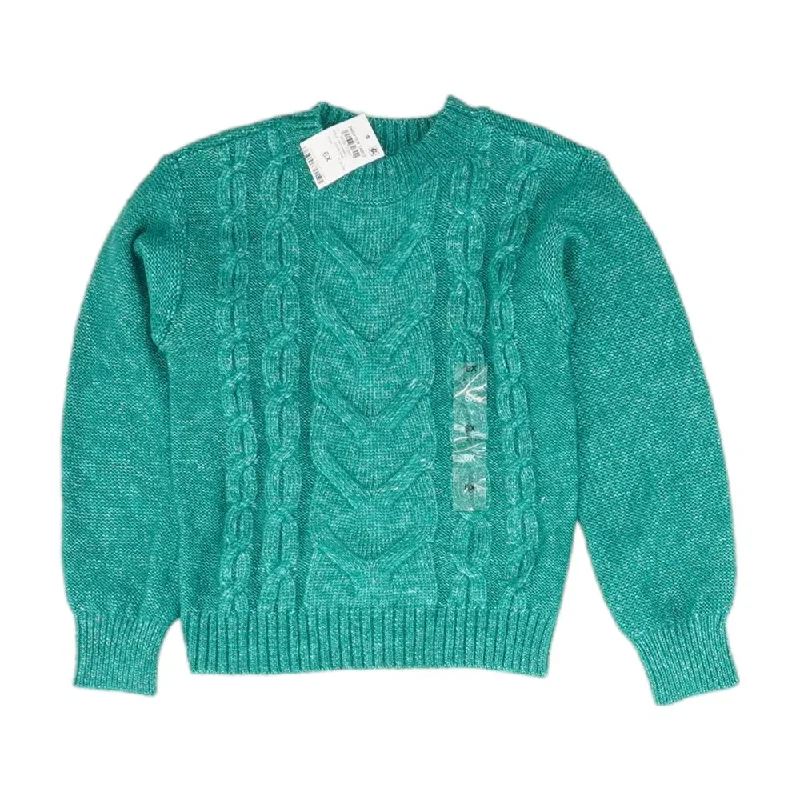 Teal Solid Crewneck Sweater Cotton Fabric Linen Fabric Terry Fabric