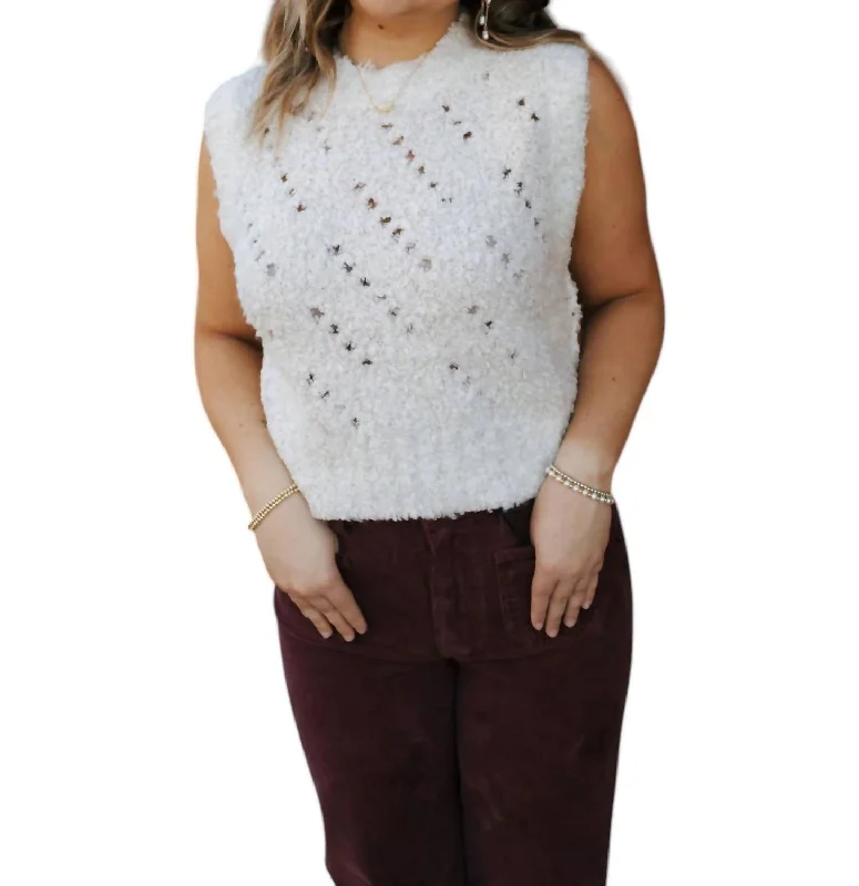 Textured Sweater Vest In Ecru Notch Collar Peter Pan Collar Cowl Neck