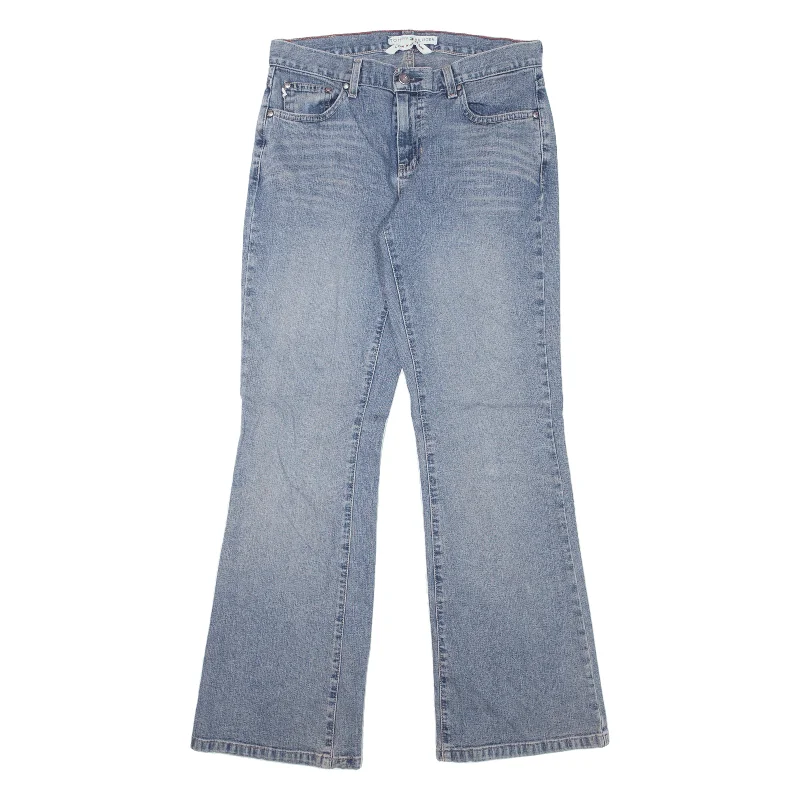 TOMMY HILFIGER Low Rise Jeans Blue Denim Regular Flared Stone Wash Womens W29 L31 Chic Rolled Cuff Denim Jeans