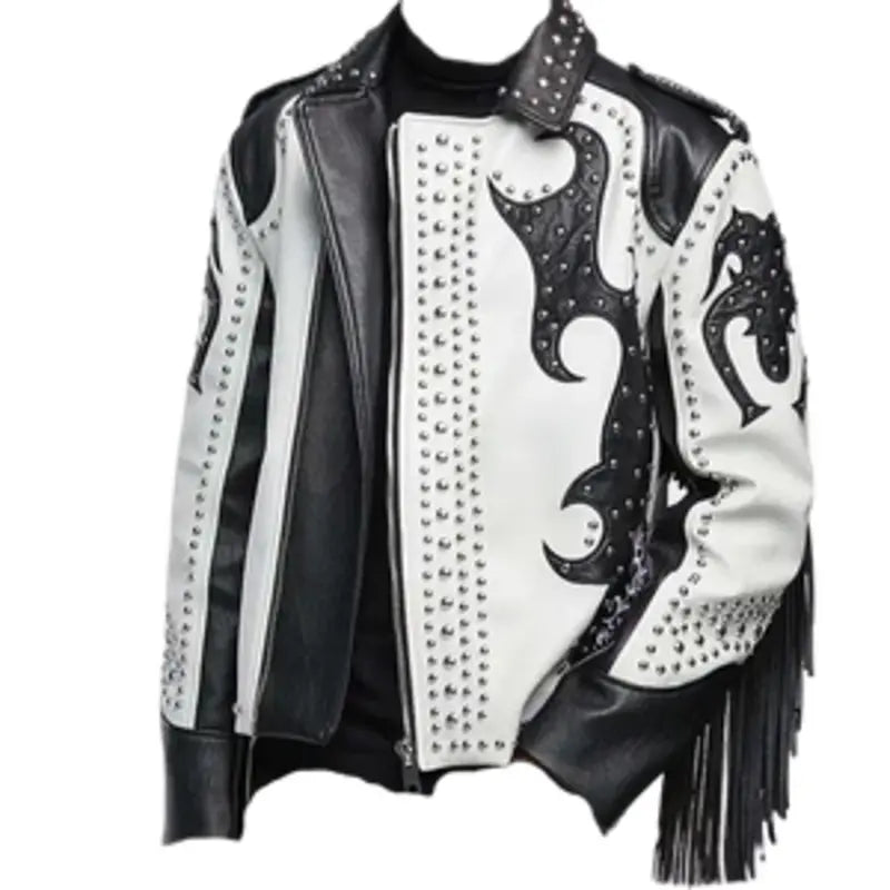 Tribal Punk Studded Jacket For Women One-Shoulder Jacket Off-the-Shoulder Jacket Asymmetrical Jacket