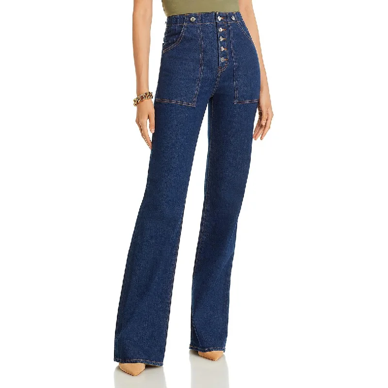 Veronica Beard Womens High Rise Solid Wide Leg Jeans Comfortable Stretch Fit Jeans
