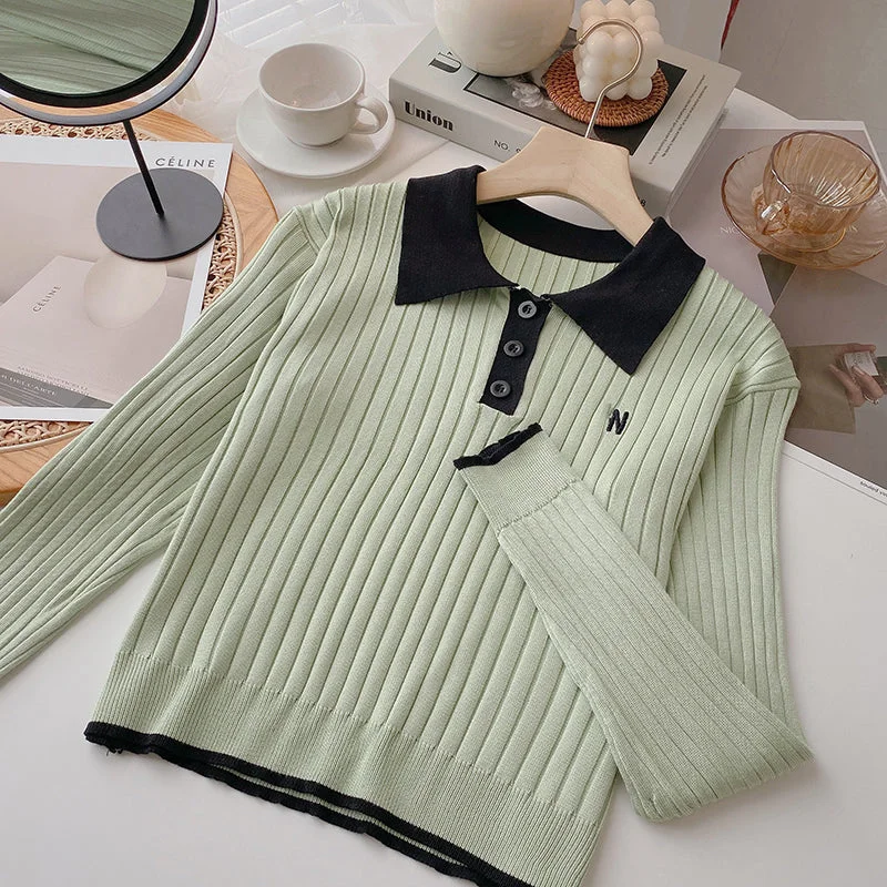 Versatile age reducing threaded sweater slim fit top  6624 Satin Fabric Silk Fabric Chiffon Fabric