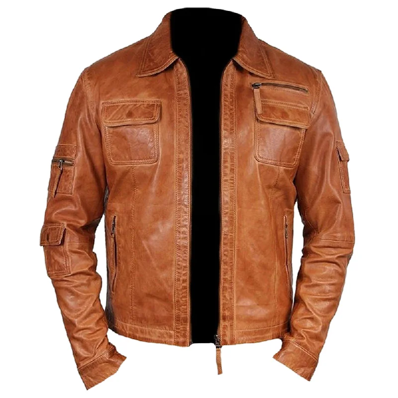 Vintage Brown Men Leather Fashion Jacket Classic Stunning V-Neck Jacket Boat Neck Jacket Square Neck Jacket