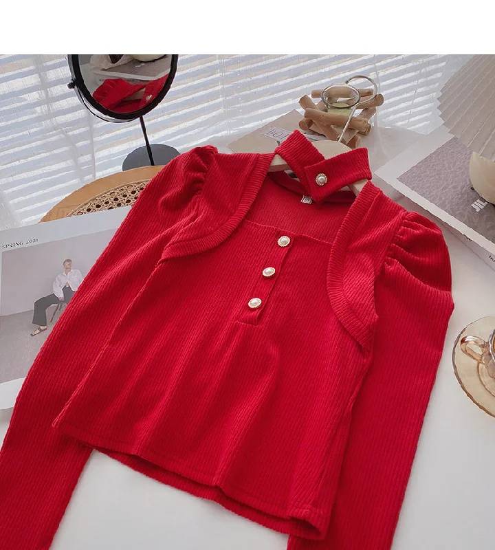 Vintage French long sleeve square neck top hanging neck sweater  6630 Chenille Blend Fleece Blend Nylon Blend