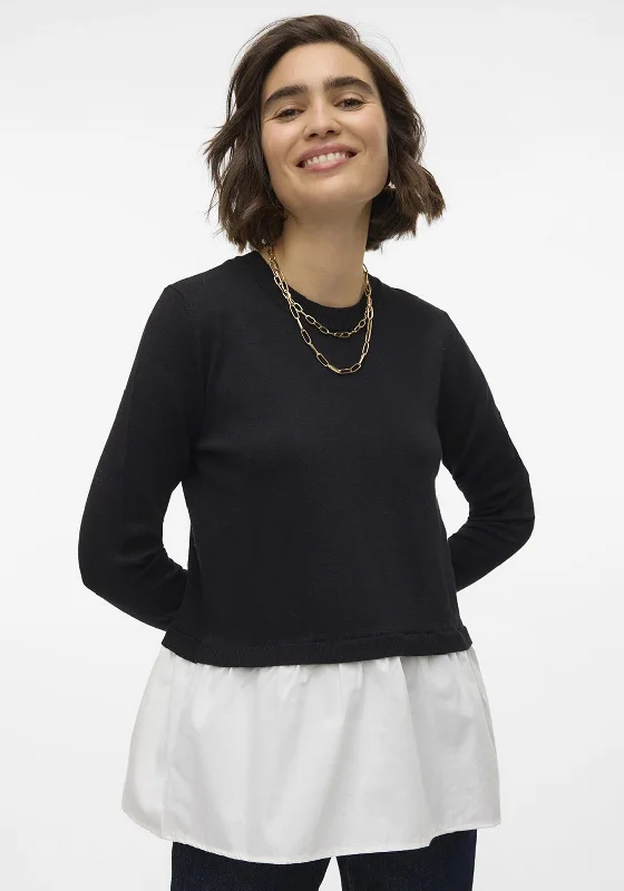 Vero Moda Jose 2-in-1 Sweater and Shirt, Black Hooded Sweater Collared Sweater Shawl Collar
