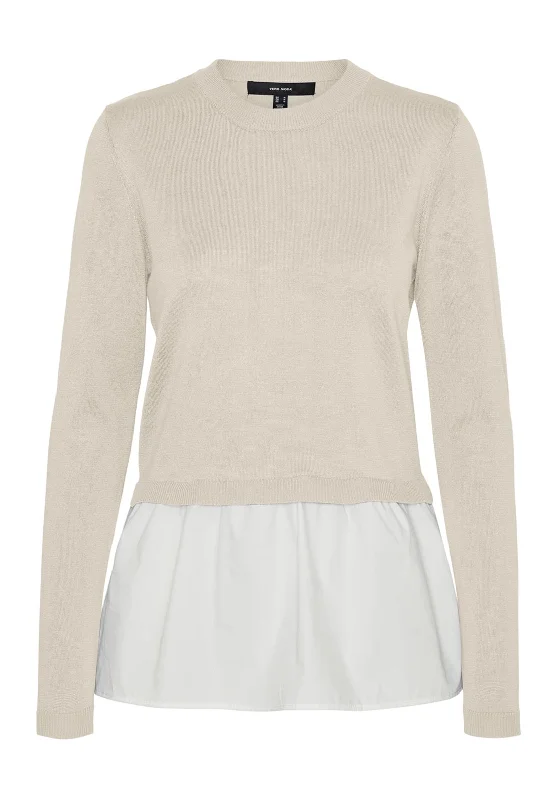 Vero Moda Jose 2-in-1 Sweater and Shirt, Cream Boxy Sweater Fitted Sweater A-Line