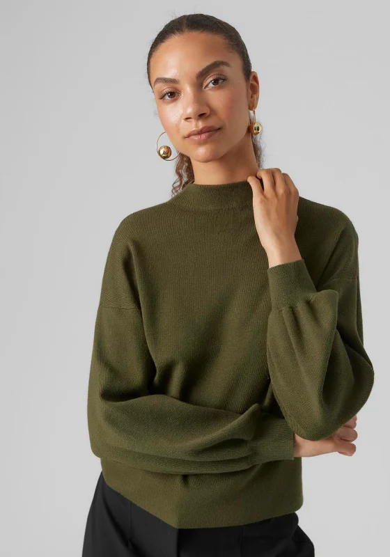 Vero Moda Nancy Funnel Neck Sweater, Green Terry Terry Cloth Terry Knit