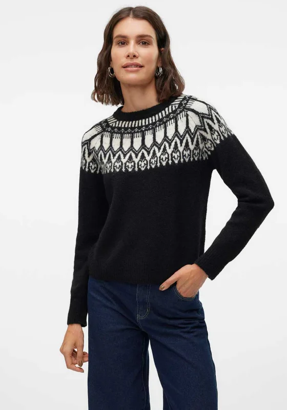 Vero Moda Simone Nordic Jumper, Black Layered Multi-layer Single Layer
