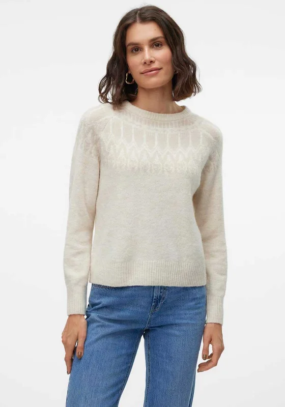 Vero Moda Simone Nordic Jumper, Beige Handmade Hand-knitted Hand-woven