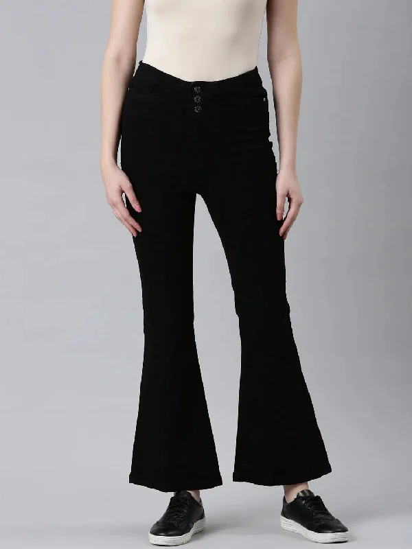 Women Black Solid Bootcut Denim Jeans-IM-10502-Black Comfortable Straight-Legged Denim