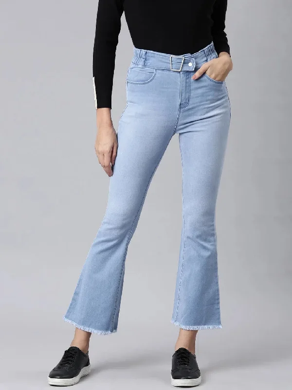 Women Blue Solid Bootcut Denim Jeans-LT-BT-22820-Blue Trendy Wide-Legged High-Waist Jeans