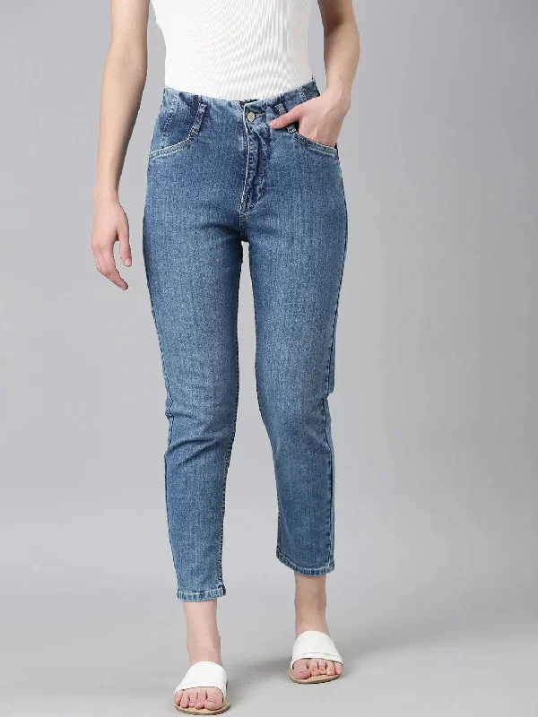 Women Blue Solid Slim Fit Denim Jeans-GZ-55490-1-Blue Comfortable Stretch Denim Jeans