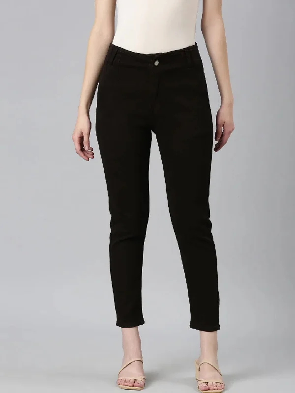 Women Coffee Brown Solid Slim Fit Denim Jeans-GZ-5562-Coffeebrown Stylish Stone-Wash Denim Jeans