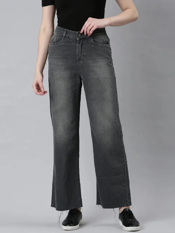 Women Grey Solid Wide Leg Denim Jeans-IM-10490-Grey Classic Slim Fit Jeans