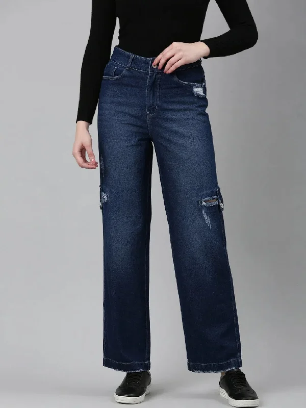 Women Navy Blue Solid Straight Fit Denim Jeans-IM-10329-Navyblue Fashionable Vintage Wash Jeans Women Navy Blue Solid Straight Fit Denim Jeans-IM-10329-Navyblue Fashionable Vintage Wash Jeans