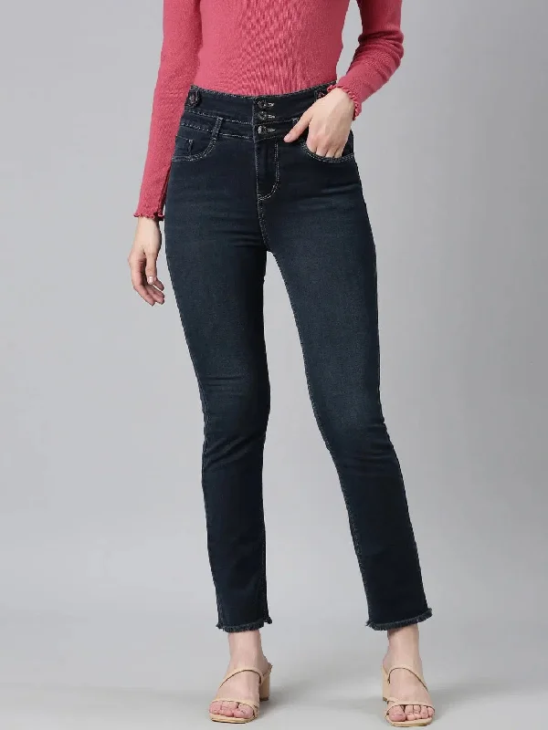 Women Navy Blue Solid Straight Fit Denim Jeans-IM-10467-Navyblue Stylish Relaxed Fit Skinny Jeans