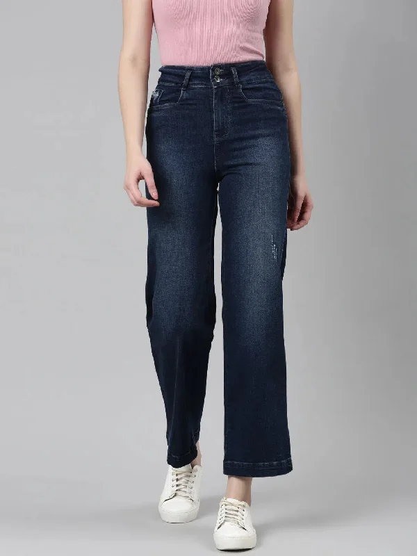 Women Navy Blue Solid Wide Leg Denim Jeans-IM-10423-2-Navyblue Fashionable Slouchy Fit Jeans Women Navy Blue Solid Wide Leg Denim Jeans-IM-10423-2-Navyblue Fashionable Slouchy Fit Jeans