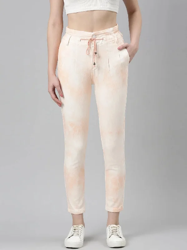 Women Peach Solid Mom Fit Denim Jeans-GZ-5137-Peach Chic Faded Blue Jeans