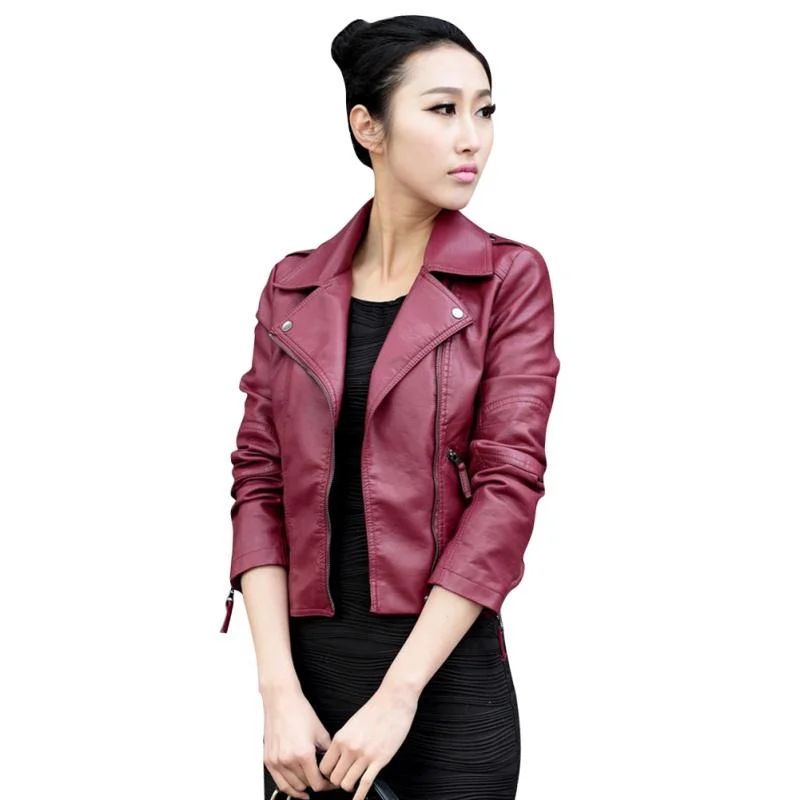 Women PU Leather Jacket Slim Motorcycle Zipper Cardigan Sweater Pullover