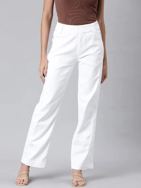 Women White Solid Wide Leg Denim Jeans-LT-SF-10426-White Fashionable Bootcut Jeans
