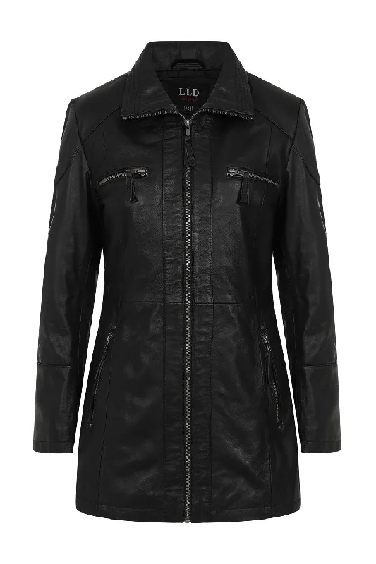 Women's Beautiful Hip Length Black Leather Jacket - 'ALEXA' Cotton Jacket Linen Jacket Terry Jacket