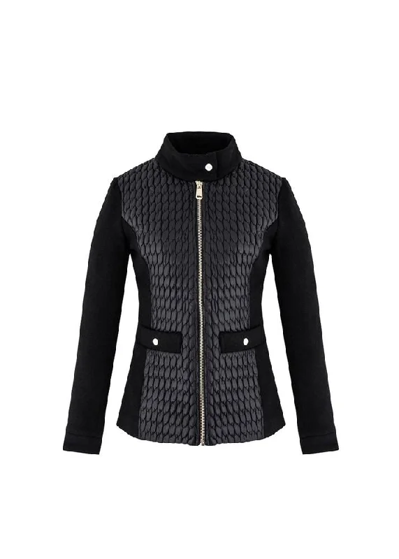 Women's Casual Wear Black Quilted Leather Jacket Embroidered Jacket Appliqued Jacket Beaded Jacket